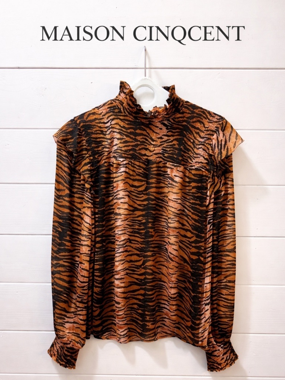 MAISON CINQCENT Tiger Print Smocked Blouse M